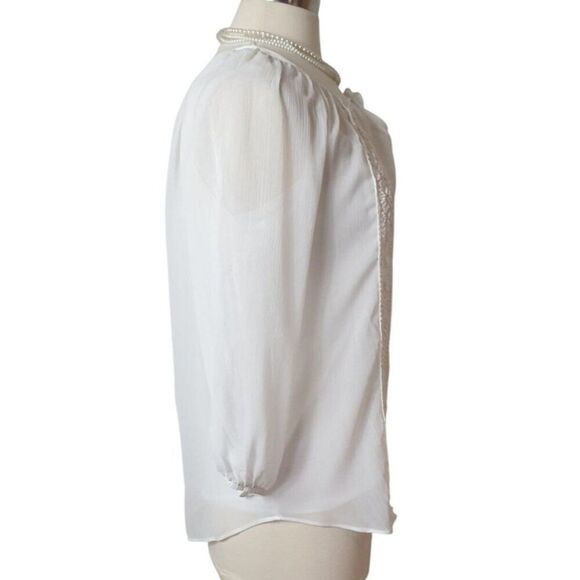 AB Studio Womens Peasant Blouse S White Sheer Lace Trim Layered Fairy Cottage - Picture 4 of 6